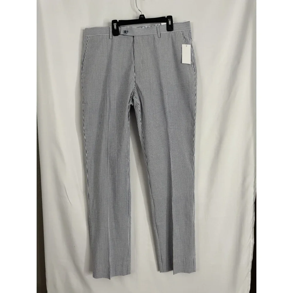 Paisley & Gray Blue White Seersucker‎ Stripe Dress Pants NWT Size 34x32 Slim Fit